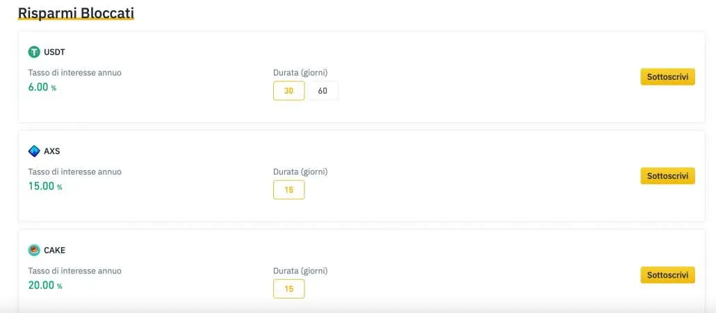 Binance Earn Risparmi Bloccati