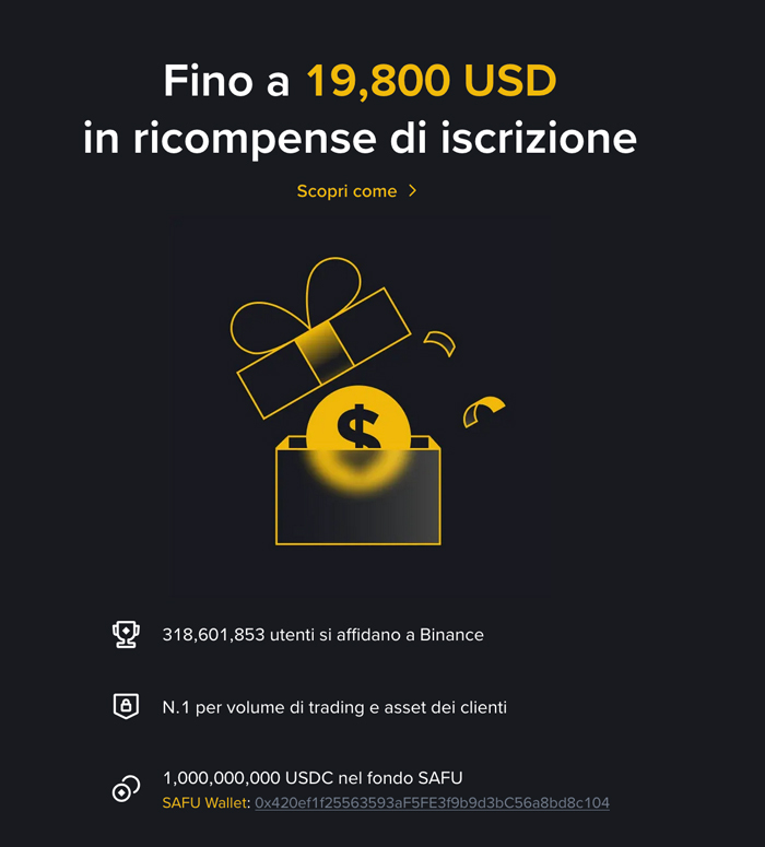 ricompense iscrizione bonus benvenuto codice referral binance criptomania