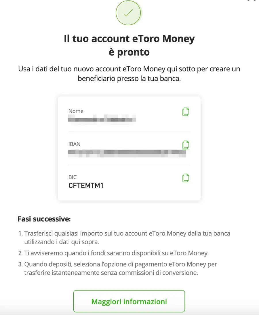 account etoro money iban conto corrente