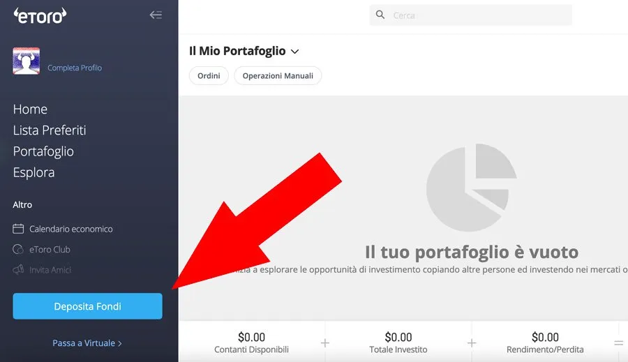 passaggio deposito fondi etoro