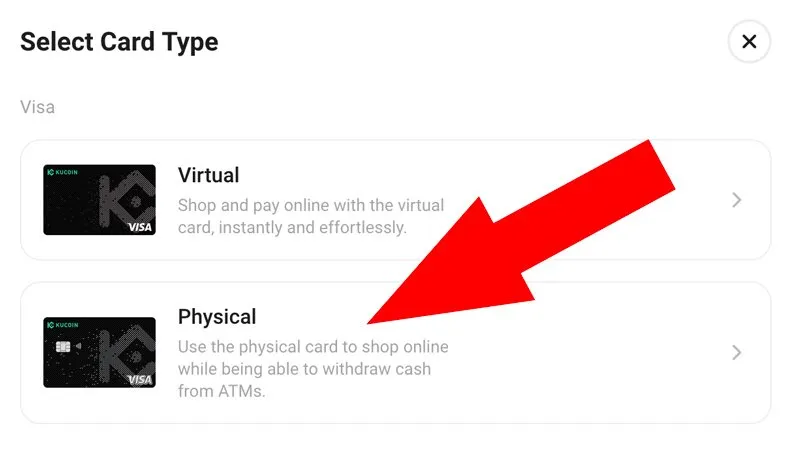 physical card kucoin carta fisica visa