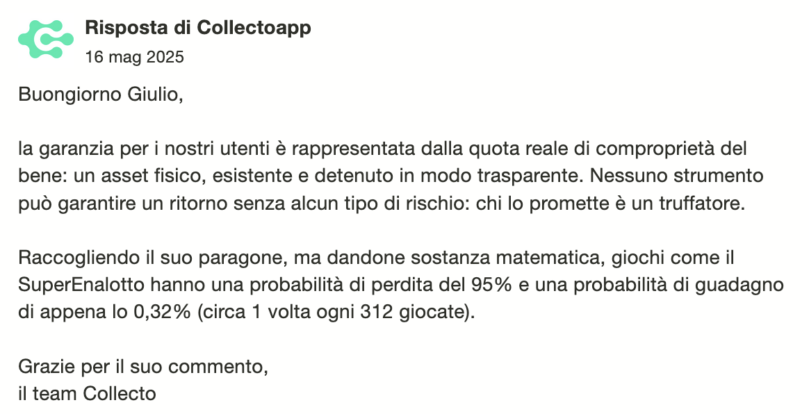 risposta recensione negativa collecto