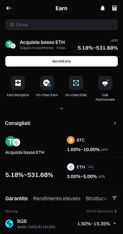 sezione bitget earn su app ufficiale