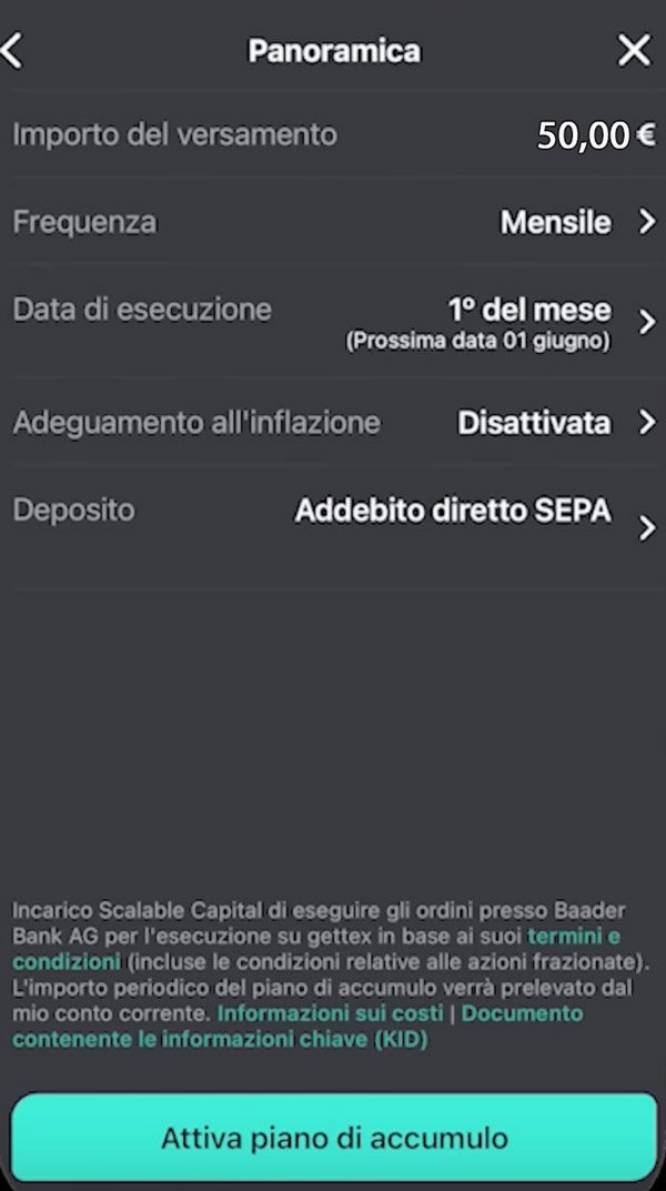 attivare piano di accumulo 50 Euro al mese