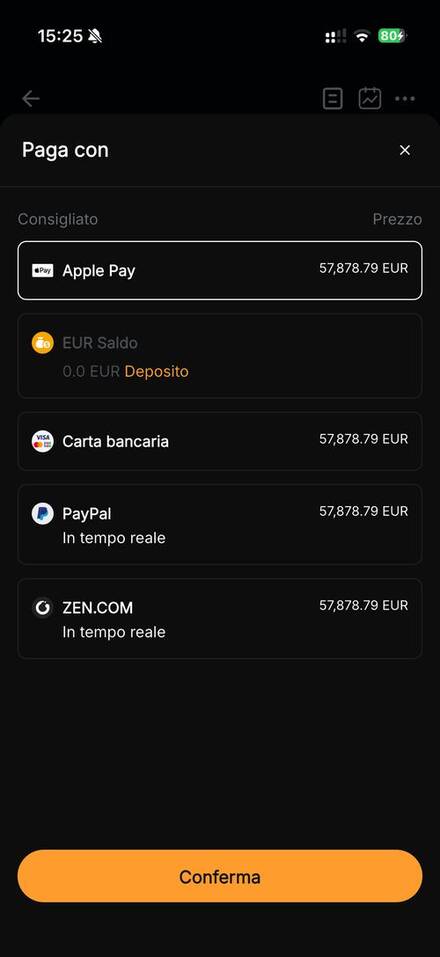 Metodi di pagamento per comprare Bitcoin su Bybit.eu: Apple Pay, carta, PayPal, ZEN.COM