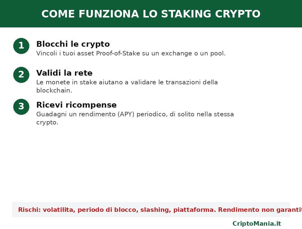 Come funziona lo staking crypto in 3 passi