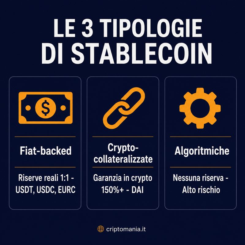 Le 3 tipologie di stablecoin infografica le 3 tipologie di stablecoin infografica